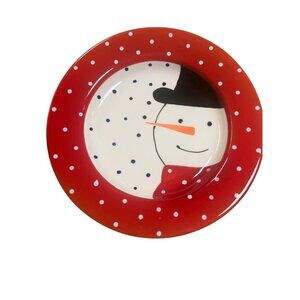 Set Of 4 Nantucket Home Snowman Polka Dot Ceramic salad- dessert -cookie  Plates